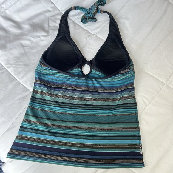 Anne Cole Womens Small S Swim Triangle Tankini Top Striped Blue Summer Y2K - Picture 4 of 7